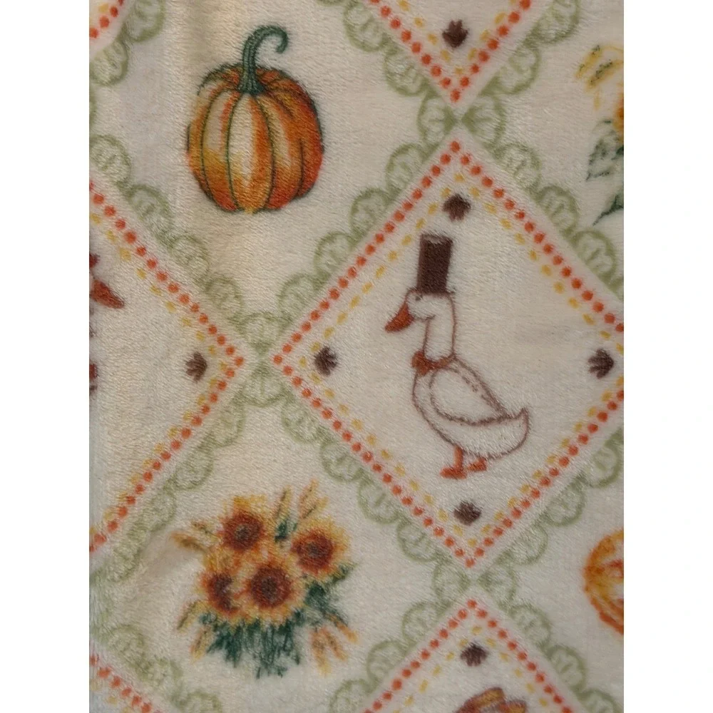 Harvest Goose RJ 1916 Plush Throw Blanket Fall Pumpkin Sunflower Twin 50x60